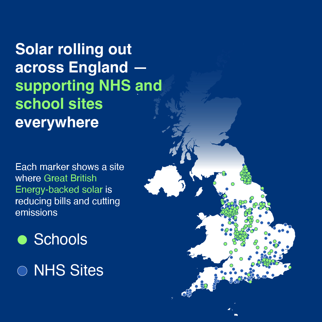 Map of all schools and NHS sites across England to receive GBE solar panels